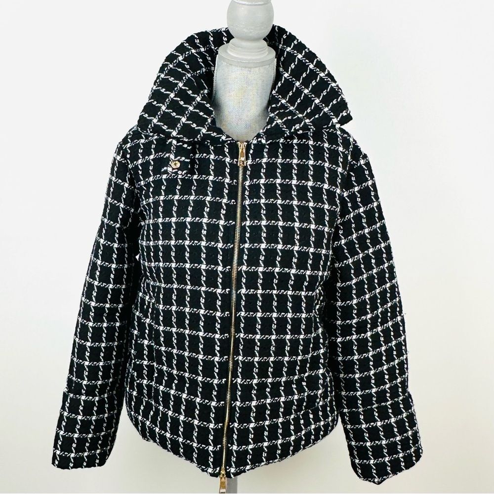 Jason Wu Women’s SZ M Classic Tweed Puffer Jacket Black White Zip MSRP $395